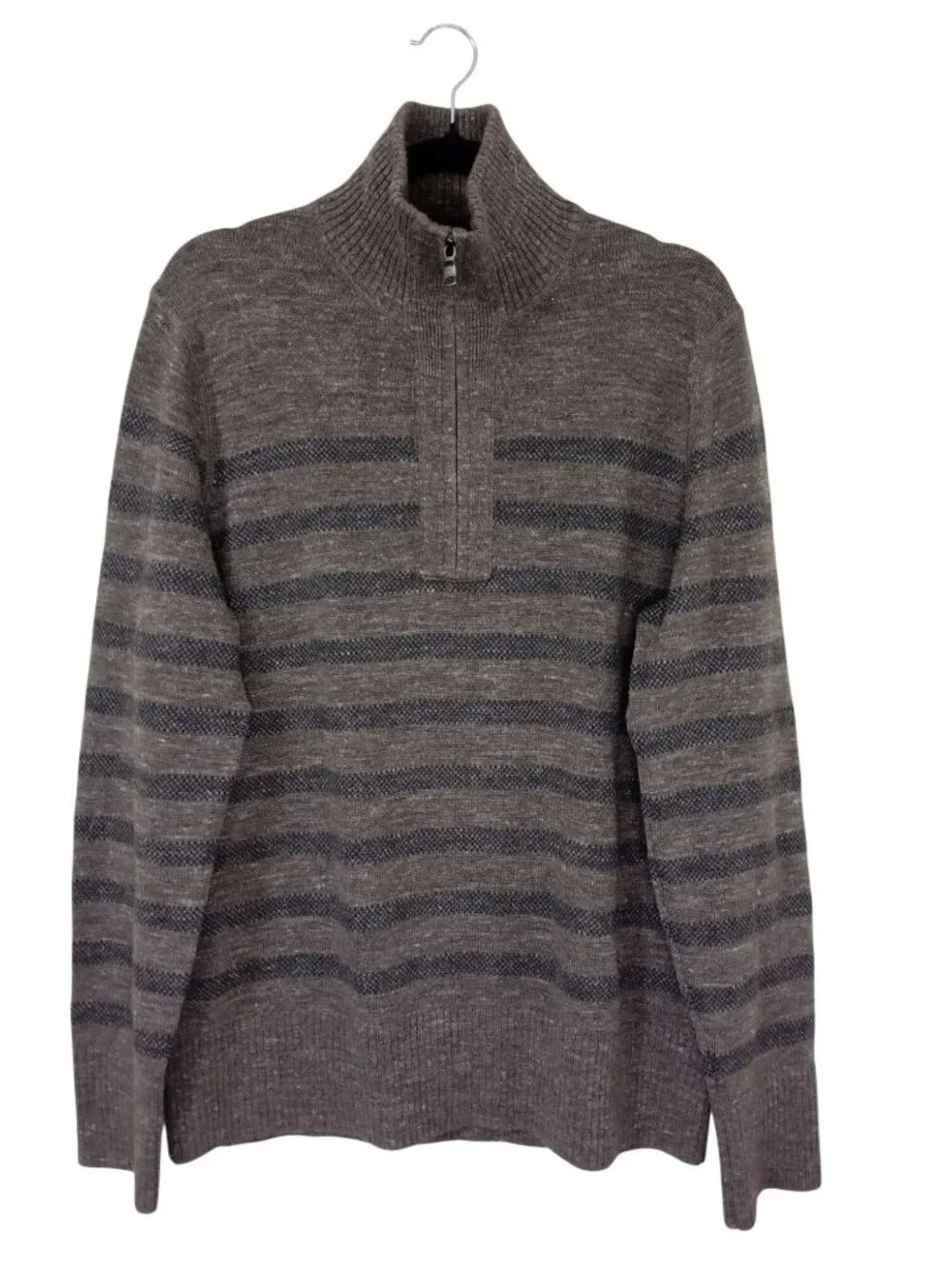 Banana Republic Wool-Blend Striped Quarter-Zip Sweater Gray/Black Mens Size L